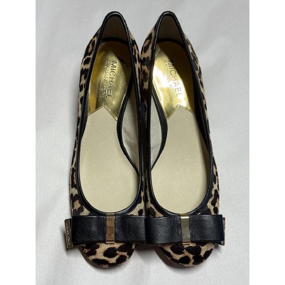 Michael Kors Leopard Print Calf Hair Pumps Bow Detail Chunky Heel Size 7M - Picture 1 of 12